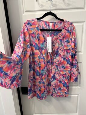 Dear Scarlett WRINKLE FREE Self Tie Bell Sleeve Blouse